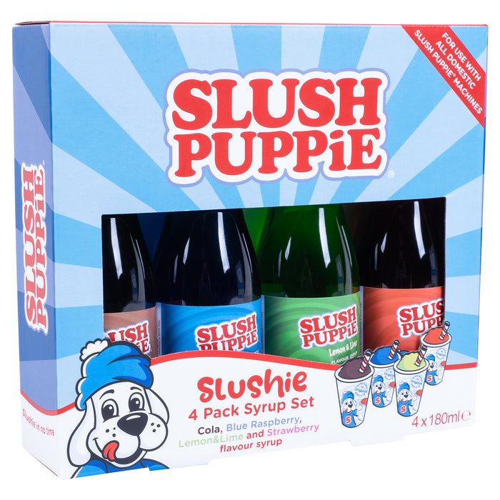 Slush Puppie - 4 Pack Syrups Blue Raspberry, Strawberry, Cola, Lemon/Lime 180ml