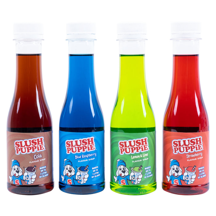 Slush Puppie - 4 Pack Syrups Blue Raspberry, Strawberry, Cola, Lemon/Lime 180ml