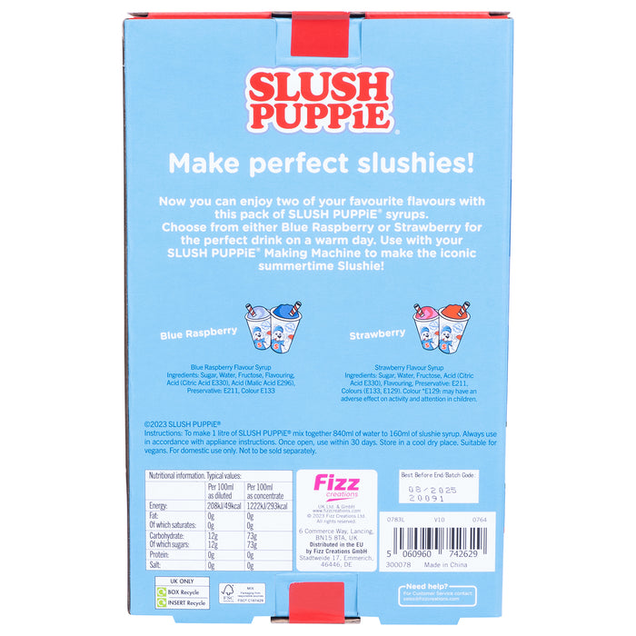 Slush Puppie - Twin Pack Syrups Blue Raspberry and Strawberry  500ml