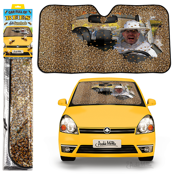Archie McPhee - Car Full Of Bees Auto Sunshade | Cookie Jar - Home of the Coolest Gifts, Toys & Collectables
