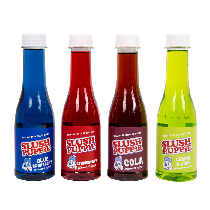 Slush Puppie - 4 Pack Syrups Blue Raspberry, Strawberry, Cola, Lemon/Lime 180ml