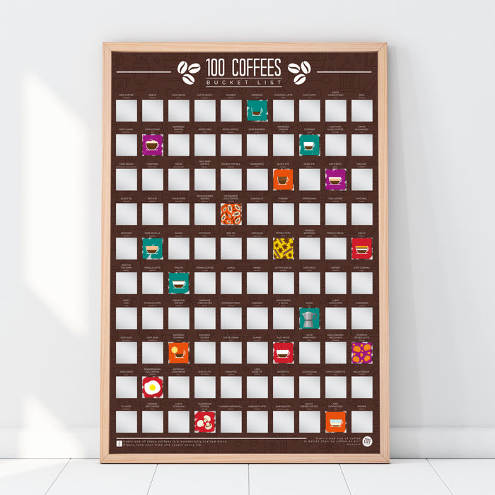 100 Coffees Scratch Poster