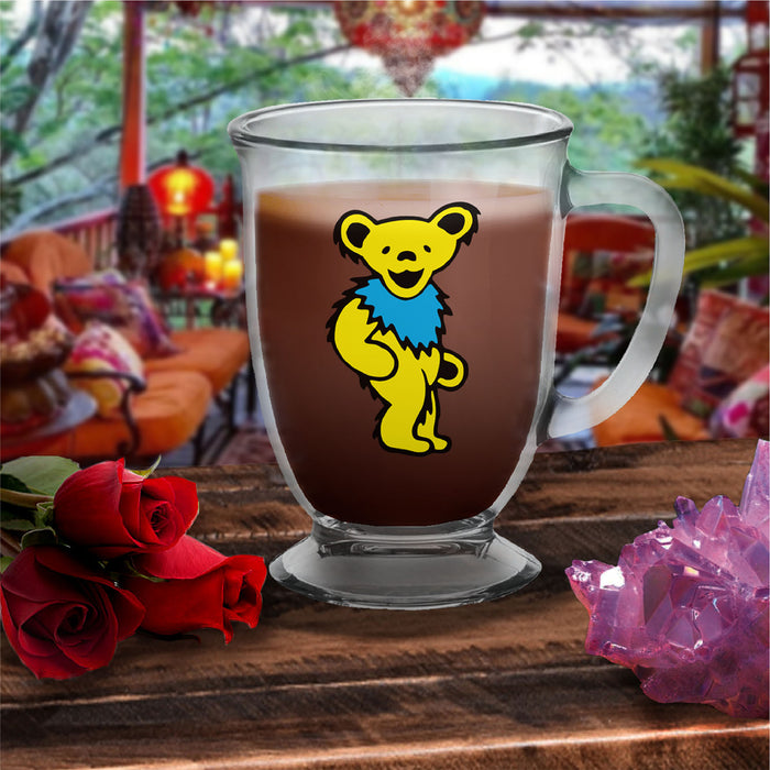 Grateful Dead - Yellow Dancing Bear Glass Cafe Mug