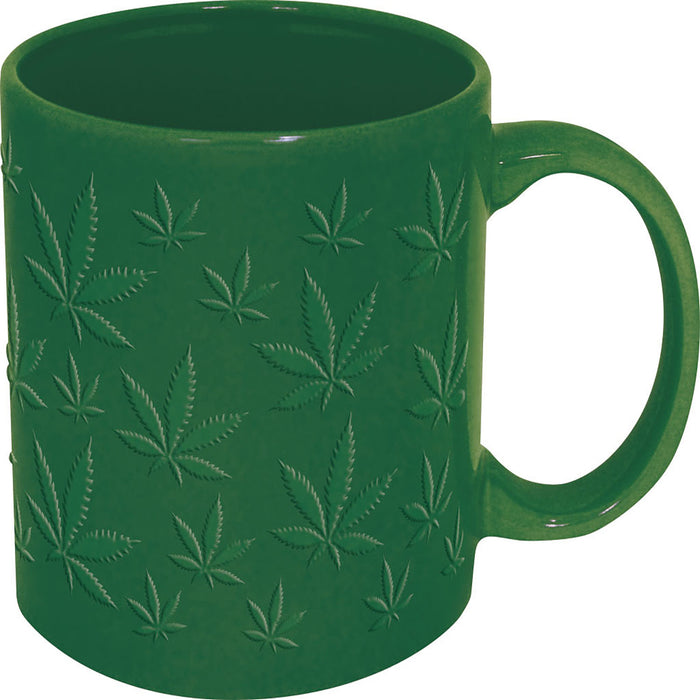Stonerware Embossed Leaf Pattern Ceramic Mug
